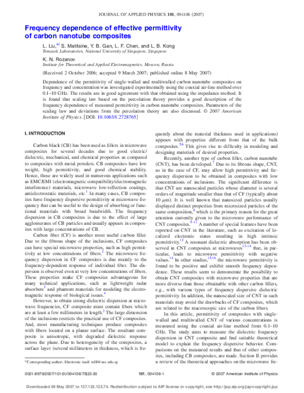 (PDF) Frequency dependence of effective permittivity of carbon nanotube ...