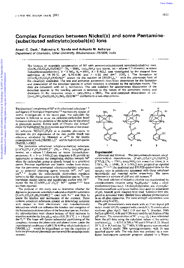 (PDF) Complex formation between nickel(II) and some pentamine ...