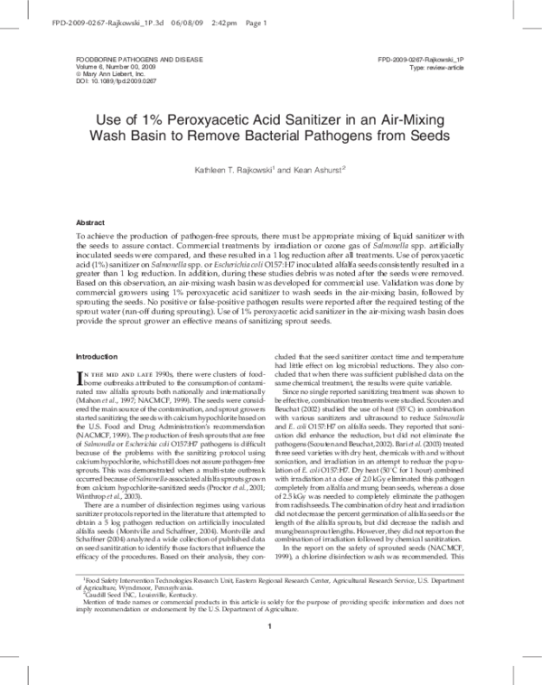 (PDF) Use of 1% Peroxyacetic Acid Sanitizer in an Air-Mixing Wash Basin ...