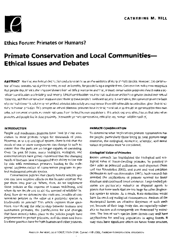 (PDF) Primate Conservation and Local CommunitiesEthical Issues and Debates