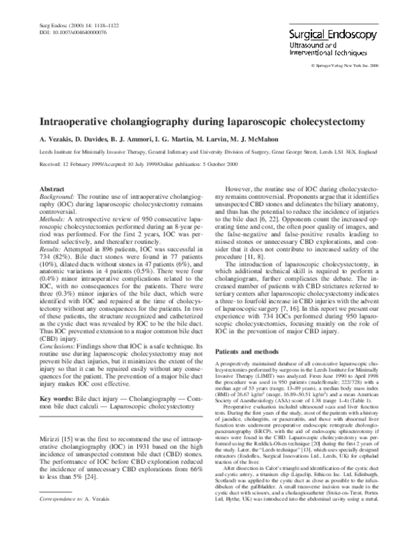 (PDF) Intraoperative cholangiography during laparoscopic cholecystectomy