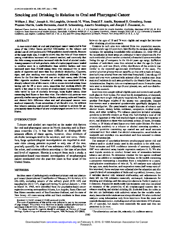 (PDF) Smoking and drinking in relation to oral and pharyngeal cancer