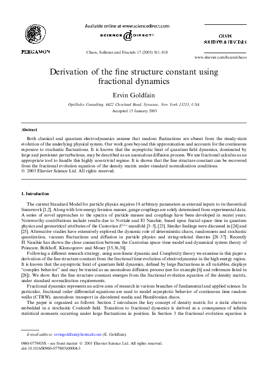 (PDF) Derivation of the fine structure constant using fractional dynamics
