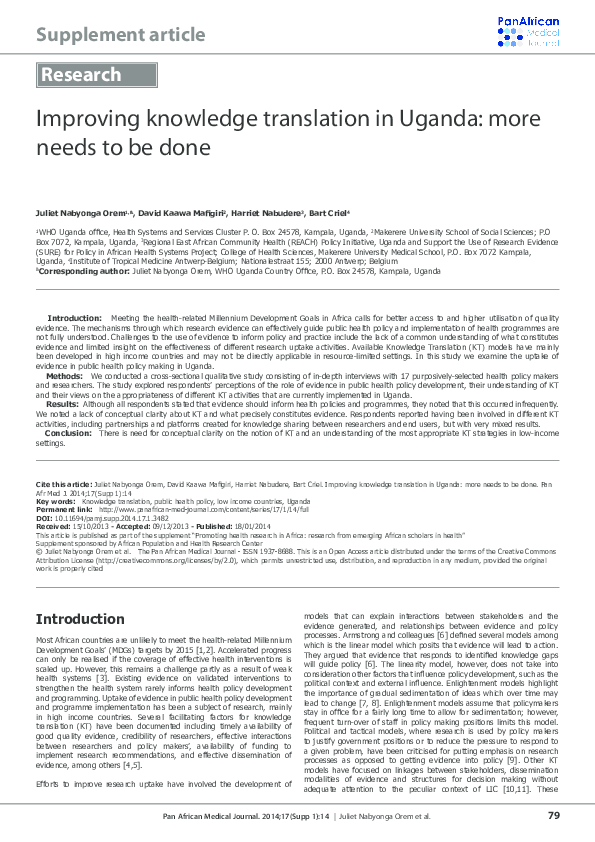 (PDF) Improving knowledge translation in Uganda more needs to be done