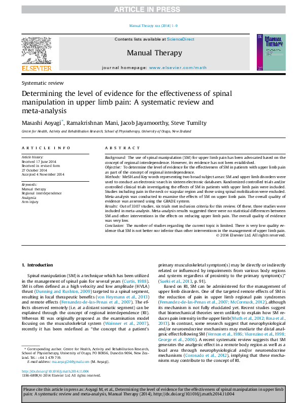 (PDF) Determining the level of evidence for the effectiveness of spinal