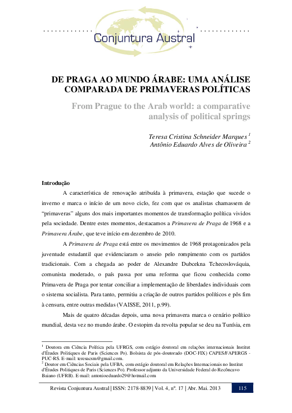 (PDF) DE PRAGA AO MUNDO ÁRABE UMA ANÁLISE COMPARADA DE PRIMAVERAS
