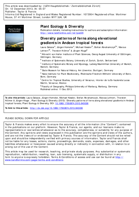 (PDF) Diversity patterns of ferns along elevational gradients in Andean ...