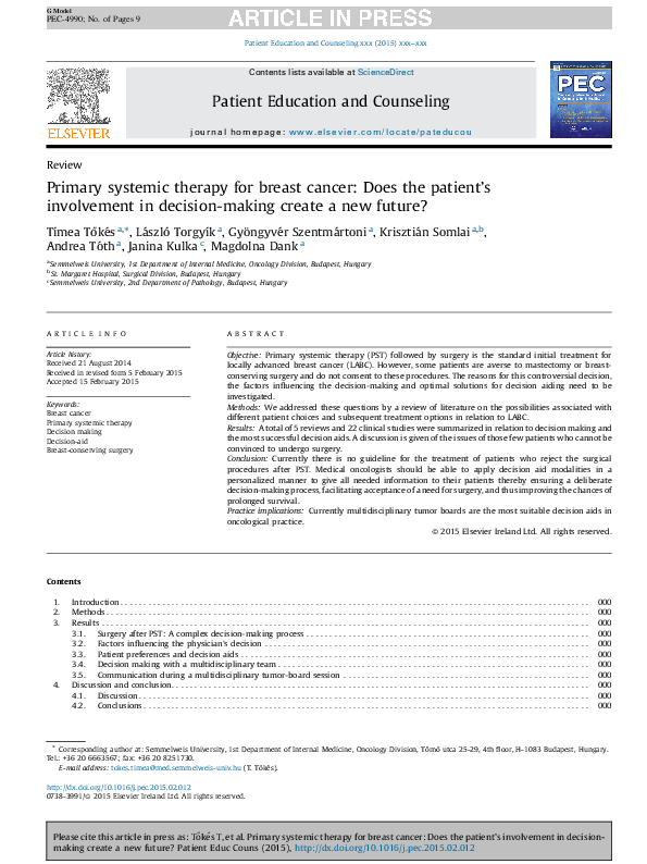 (PDF) Primary systemic therapy for breast cancer: Does the patient's ...