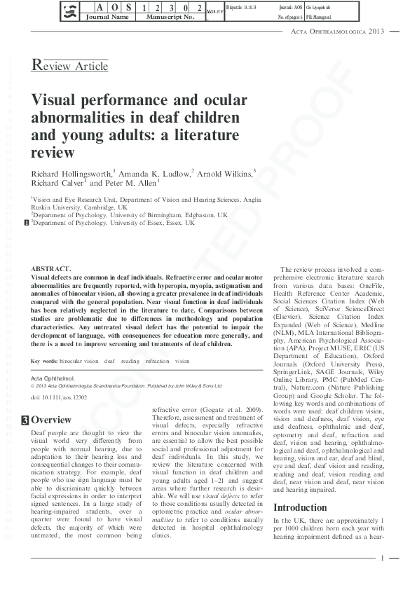 (PDF) Visual performance and ocular abnormalities in deaf children and ...