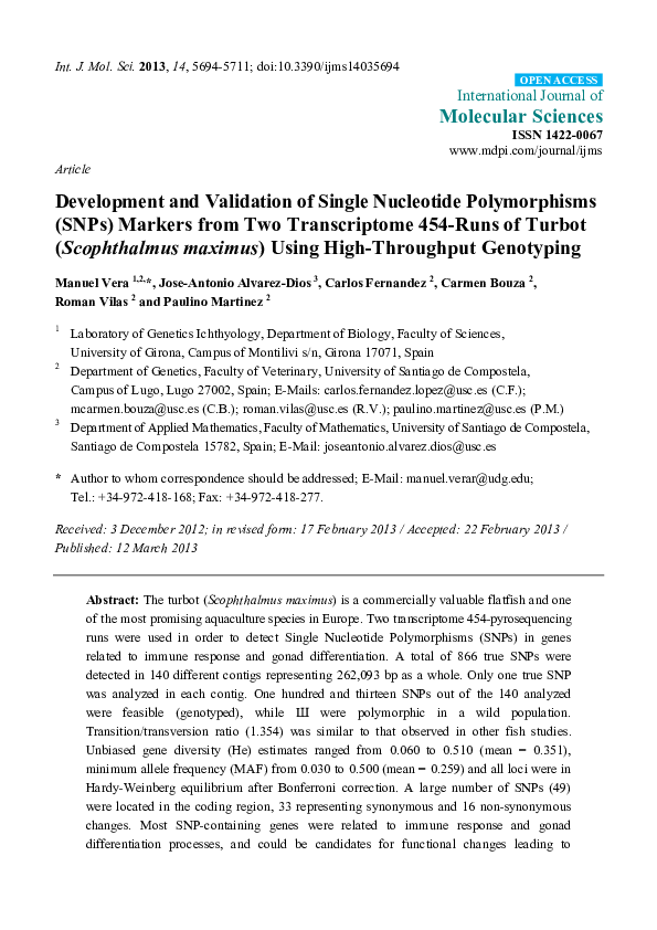 (PDF) Development and Validation of Single Nucleotide Polymorphisms ...