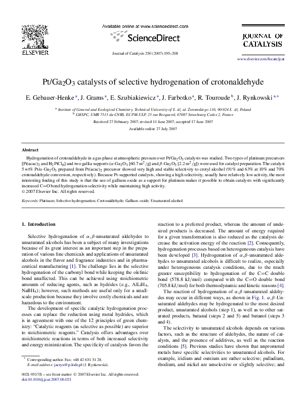 (PDF) Pt/Ga2O3 catalysts of selective hydrogenation of crotonaldehyde