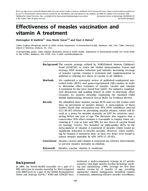 (PDF) Effectiveness of measles vaccination and vitamin A treatment