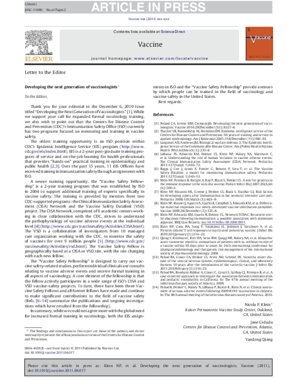 (PDF) Developing the next generation of vaccinologists