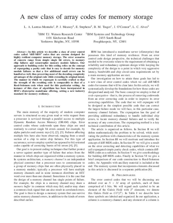 (PDF) A new class of array codes for memory storage