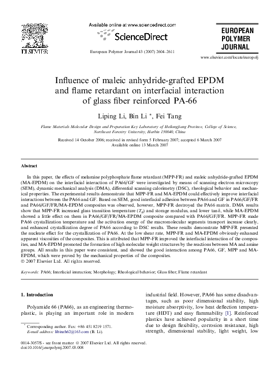 (PDF) Influence of maleic anhydride-grafted EPDM and flame retardant on ...