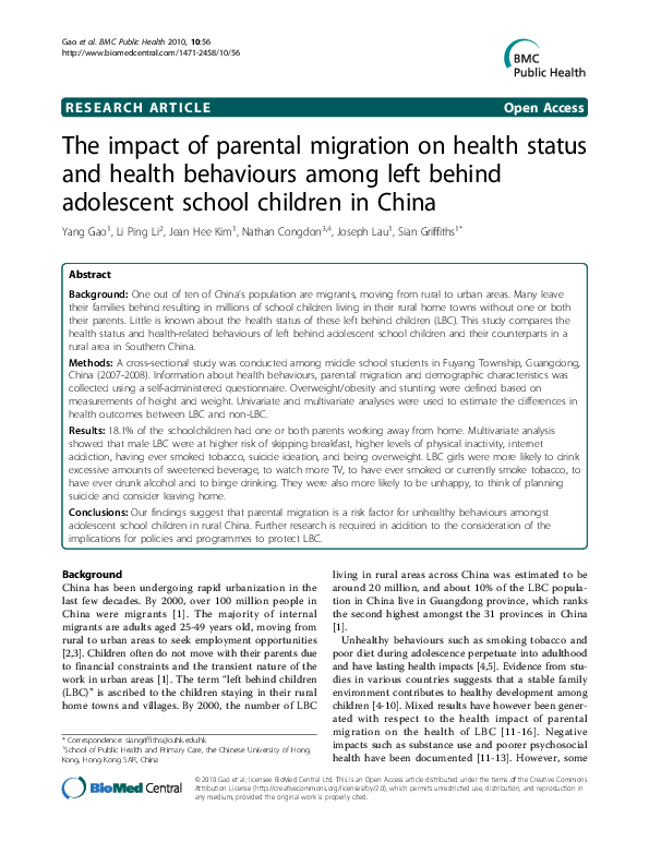 (PDF) The impact of parental migration on health status and health ...