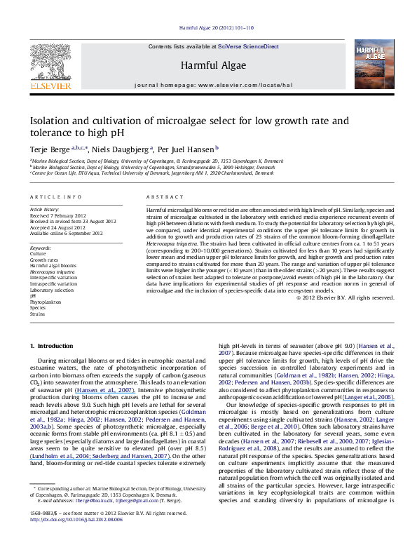 (PDF) Isolation and cultivation of microalgae select for low growth ...