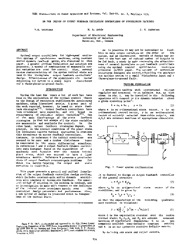 (PDF) On the design of output feedback excitation controllers of ...