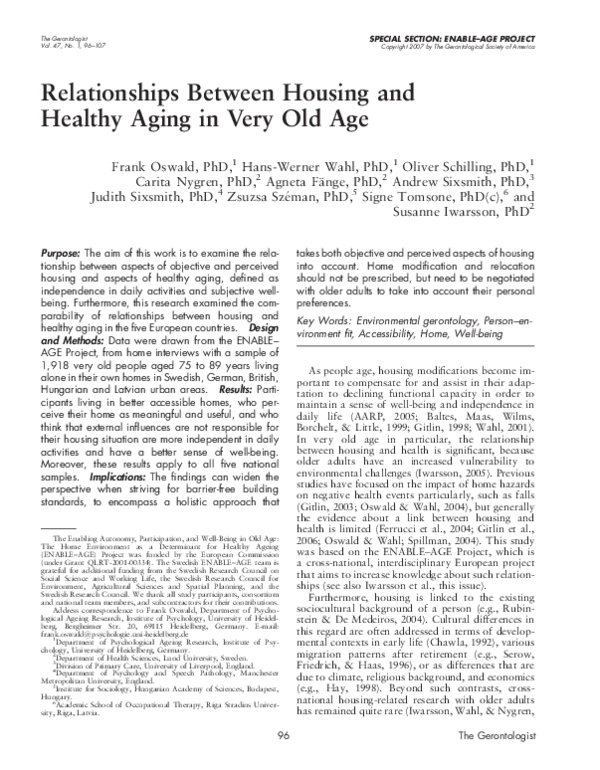 (PDF) Relationships Between Housing and Healthy Aging in Very Old Age