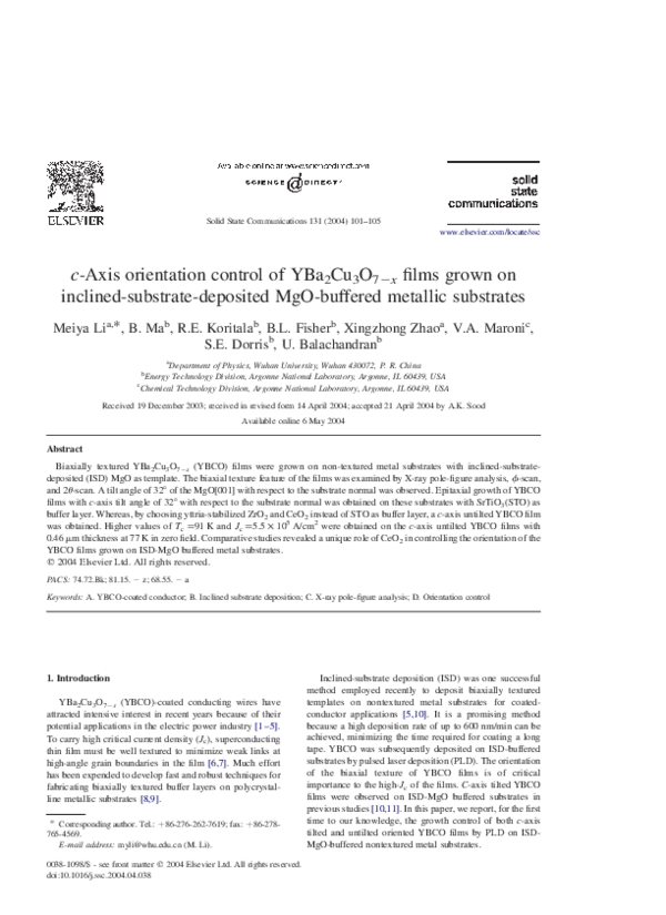 (PDF) c-Axis orientation control of YBa2Cu3O7-x films grown on inclined ...