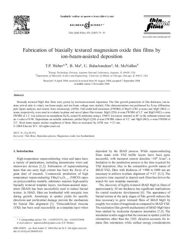 (PDF) Fabrication of biaxially textured magnesium oxide thin films by ...