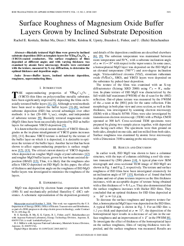 (PDF) Surface Roughness of Magnesium Oxide Buffer Layers Grown by