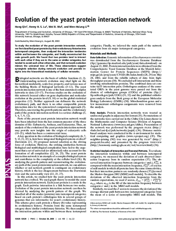 (PDF) Evolution of the yeast protein interaction network