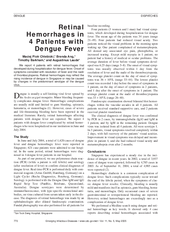 (PDF) Retinal Hemorrhages in 4 Patients with Dengue Fever Timothy