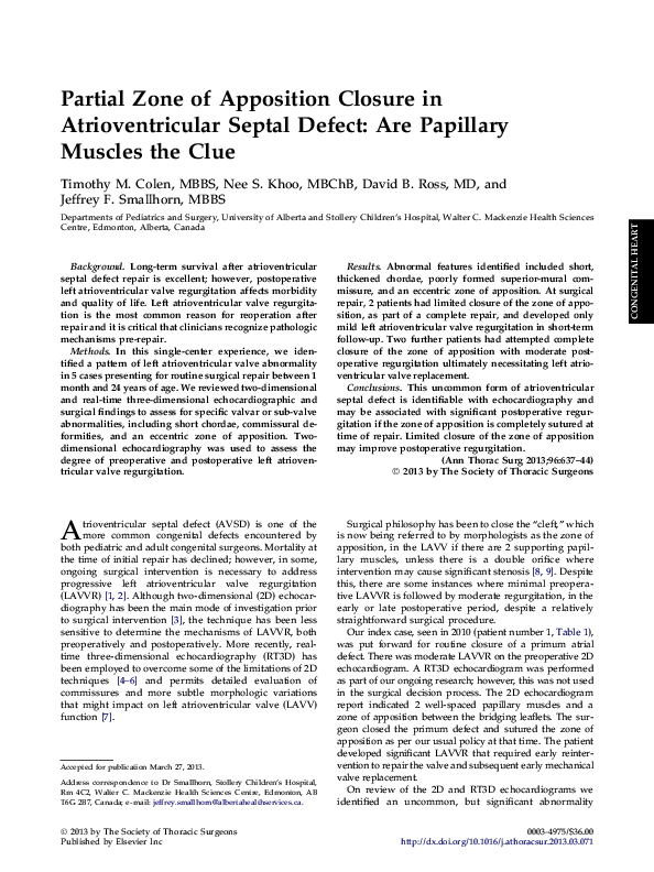 (PDF) Partial Zone of Apposition Closure in Atrioventricular Septal ...