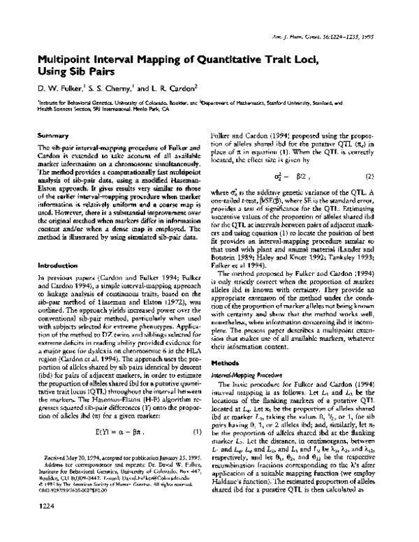 (PDF) Multipoint interval mapping of quantitative trait loci, using sib ...