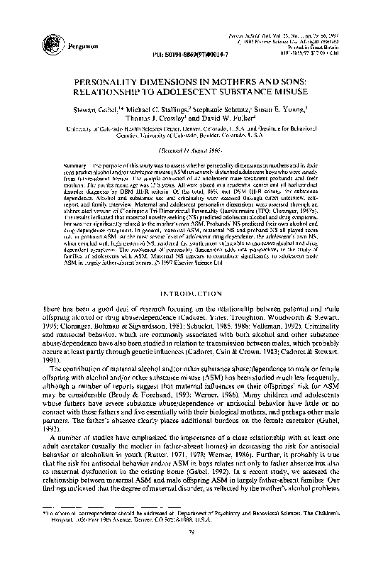 (PDF) Personality dimensions in mothers and sons: Relationship to ...