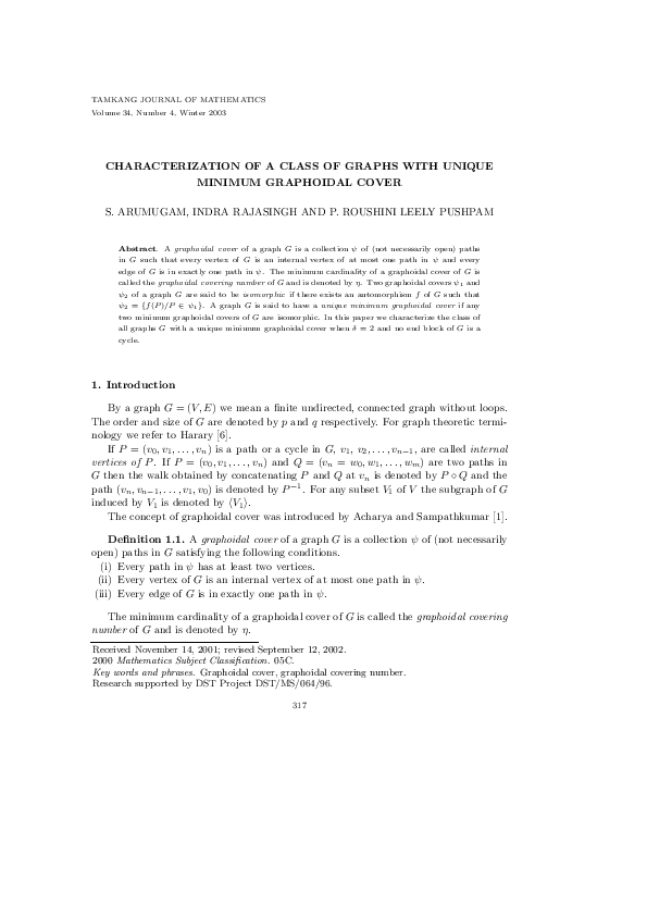 (PDF) Characterization of a class of graphs with unique minimum ...