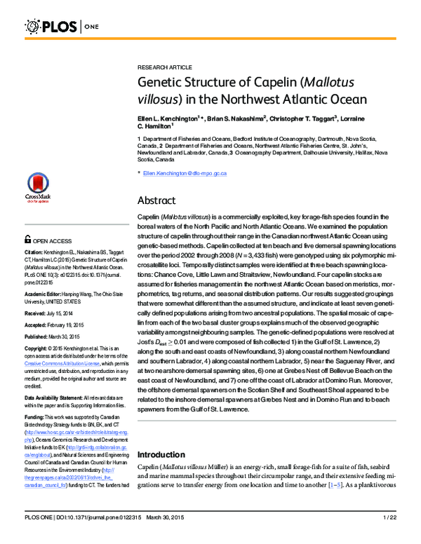 (PDF) Genetic Structure of Capelin (Mallotus villosus) in the Northwest ...