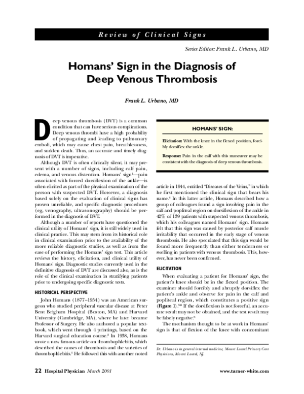 (PDF) Homans' Sign in the Diagnosis of Deep Venous Thrombosis