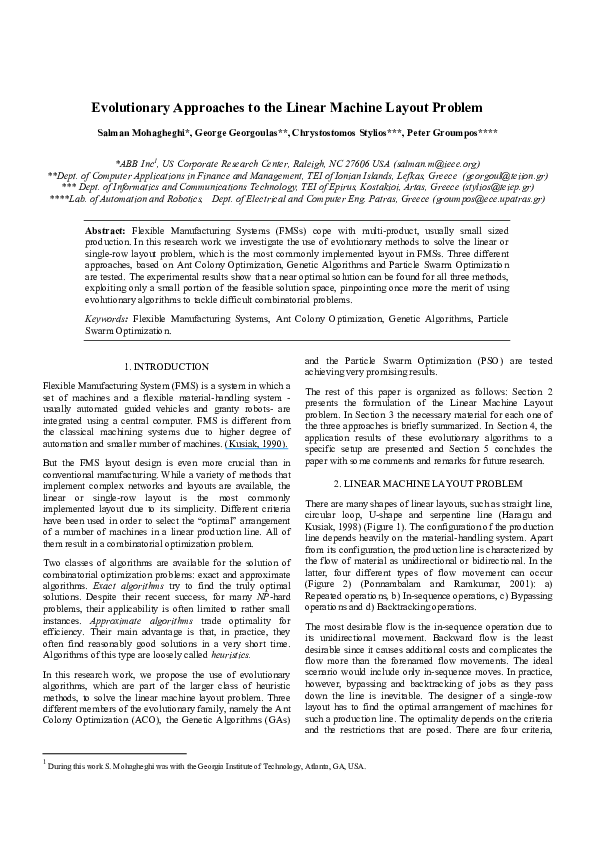 (PDF) Evolutionary Approaches to the Linear Machine Layout Problem