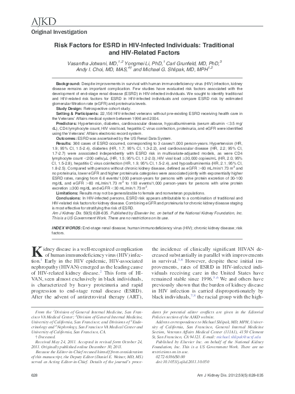 (PDF) Risk Factors for ESRD in HIV-Infected Individuals: Traditional ...