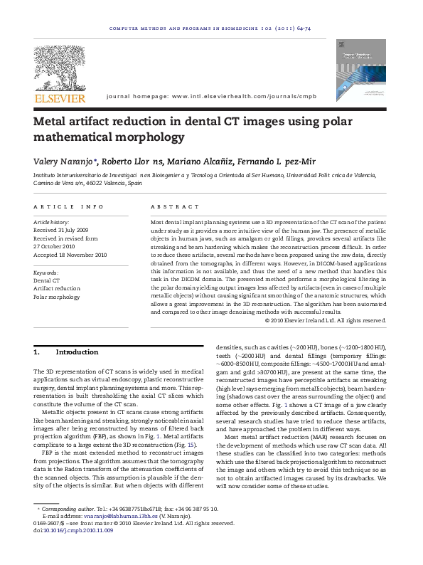(PDF) Metal artifact reduction in dental CT images using polar ...