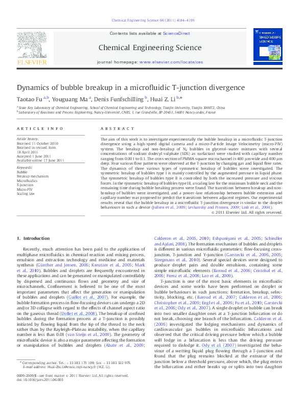 (PDF) Dynamics of bubble breakup in a microfluidic T-junction divergence