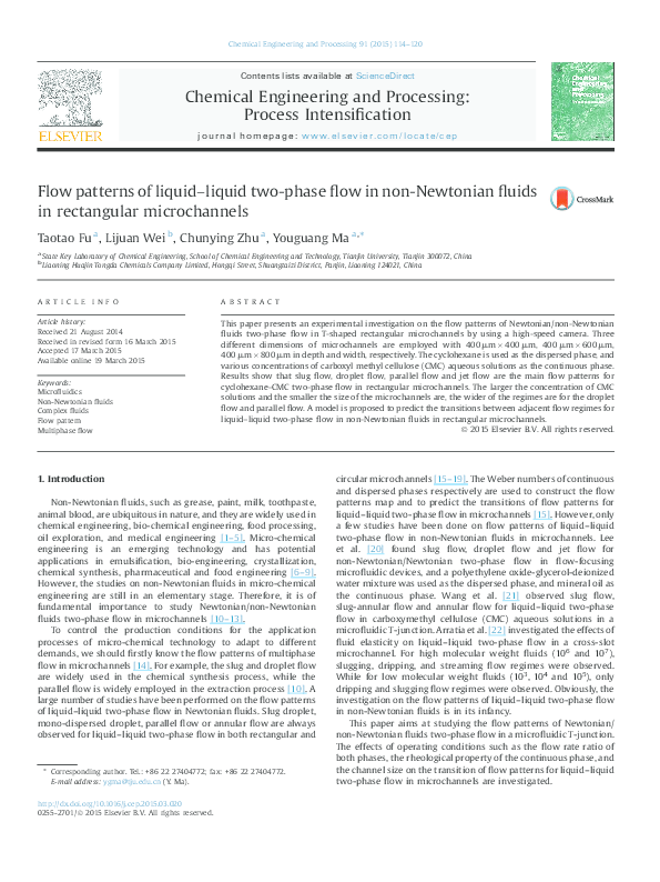 (PDF) Flow patterns of liquid–liquid two-phase flow in non-Newtonian ...
