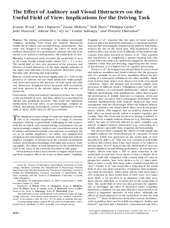 (PDF) The Effect of Auditory and Visual Distracters on the Useful Field ...