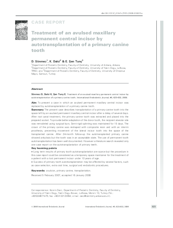 (PDF) Treatment of an avulsed maxillary permanent central incisor by ...