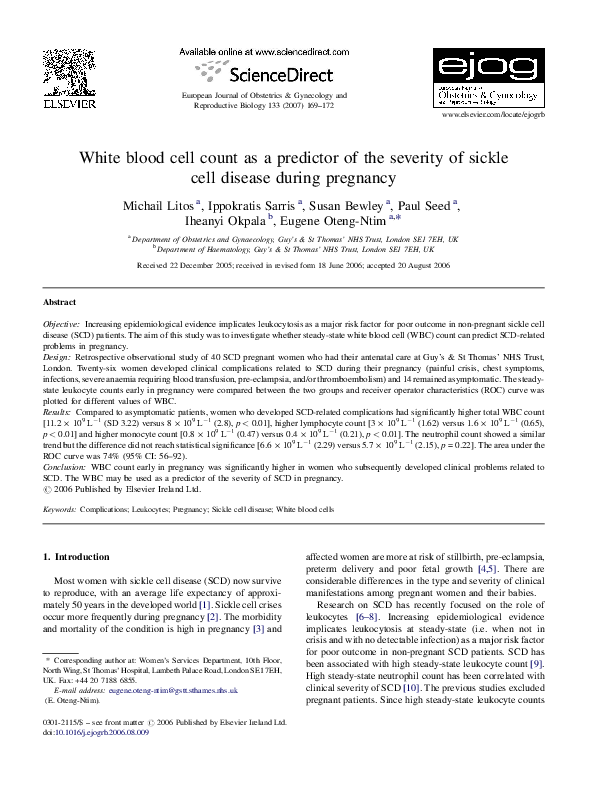 (PDF) White blood cell count as a predictor of the severity of sickle ...