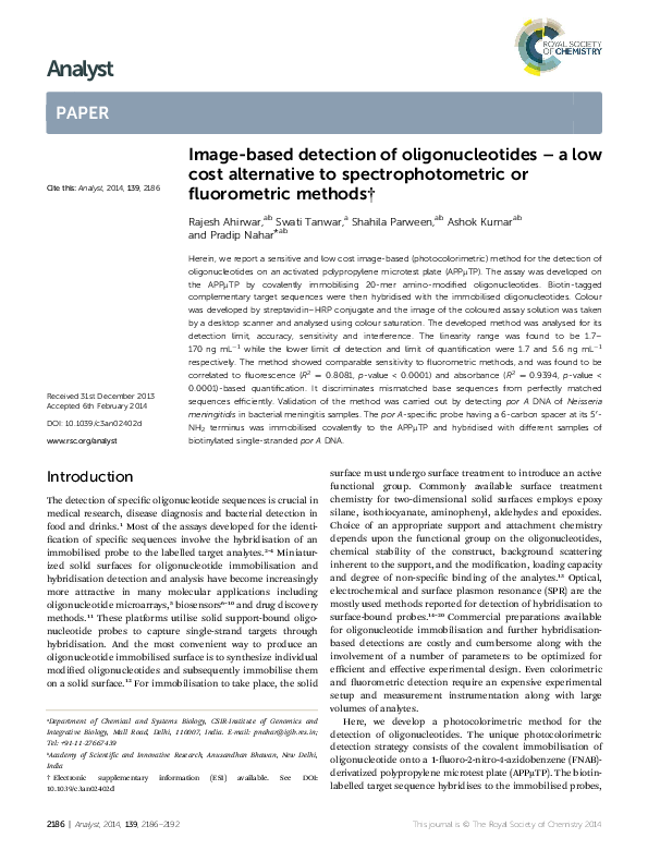 (PDF) Imagebased detection of oligonucleotides a low cost