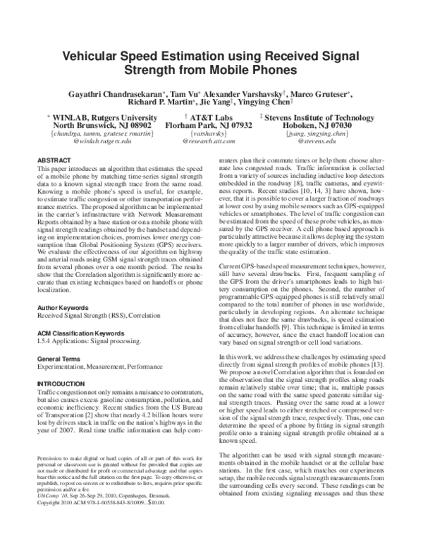 (PDF) Vehicular speed estimation using received signal strength from ...