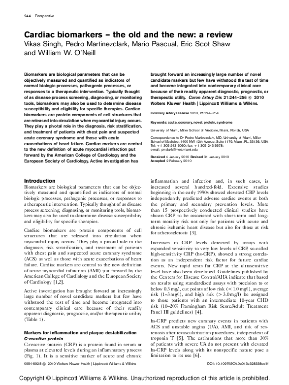 PDF) Cardiac biomarkers – the old and the new: a review