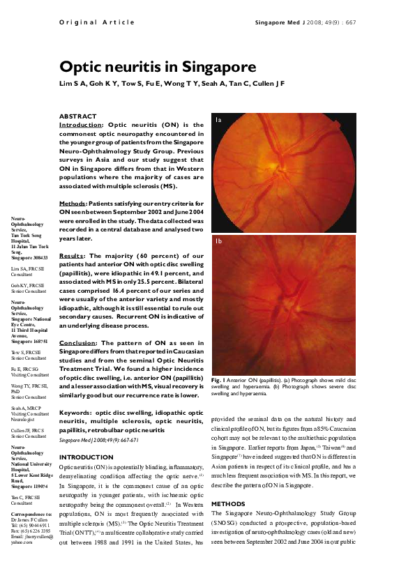 (PDF) Optic neuritis in Singapore Sharon Tow Academia.edu