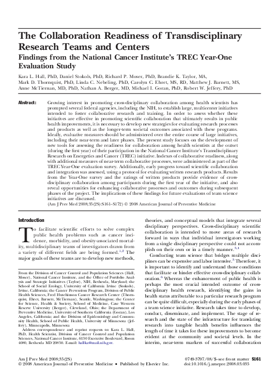 (PDF) The Collaboration Readiness of Transdisciplinary Research Teams ...