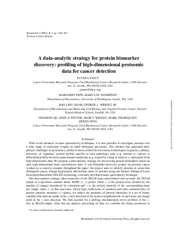 (PDF) A data-analytic strategy for protein biomarker discovery ...
