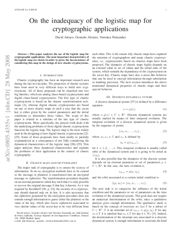 (PDF) On the inadequacy of the logistic map for cryptographic applications