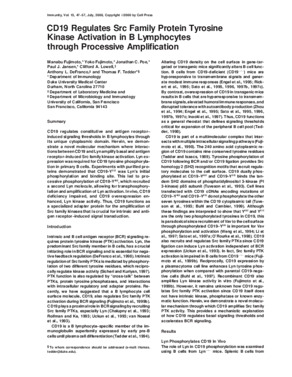 (PDF) CD19 Regulates Src Family Protein Tyrosine Kinase Activation in B ...